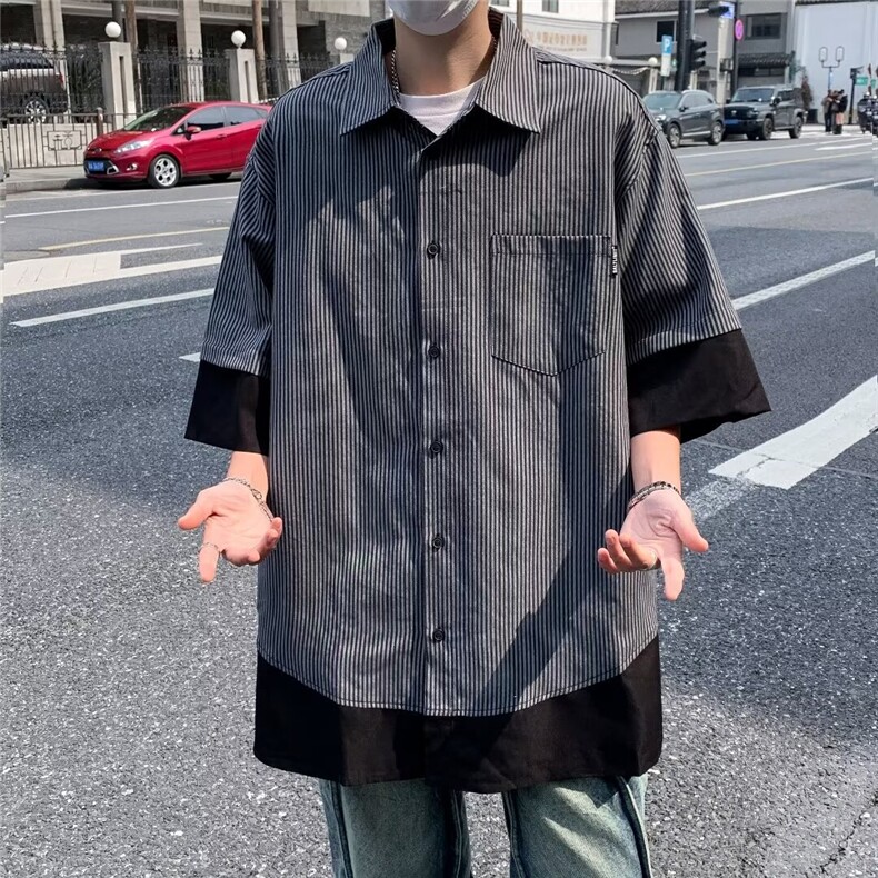 男士短袖春季2024假两件新款衬衫C5103P33,男装衬衫,星座1116-2