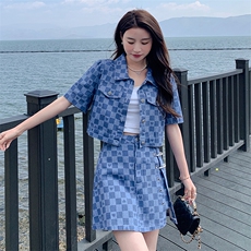 盐系穿搭小香风辣妹牛仔小个子两件套装裙2023夏新款法式名媛高级，女装套装/套裙，浪娴服饰