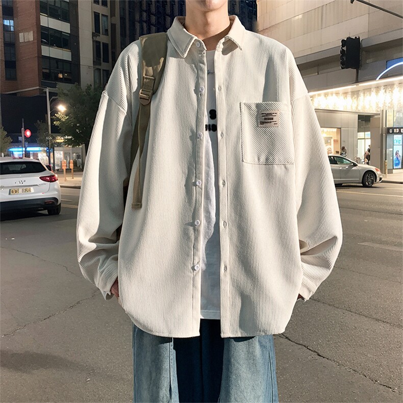 衬衫男秋季新款港风宽松大码灯芯绒长袖衬衣CS025-P38，男装衬衫，星座214-3