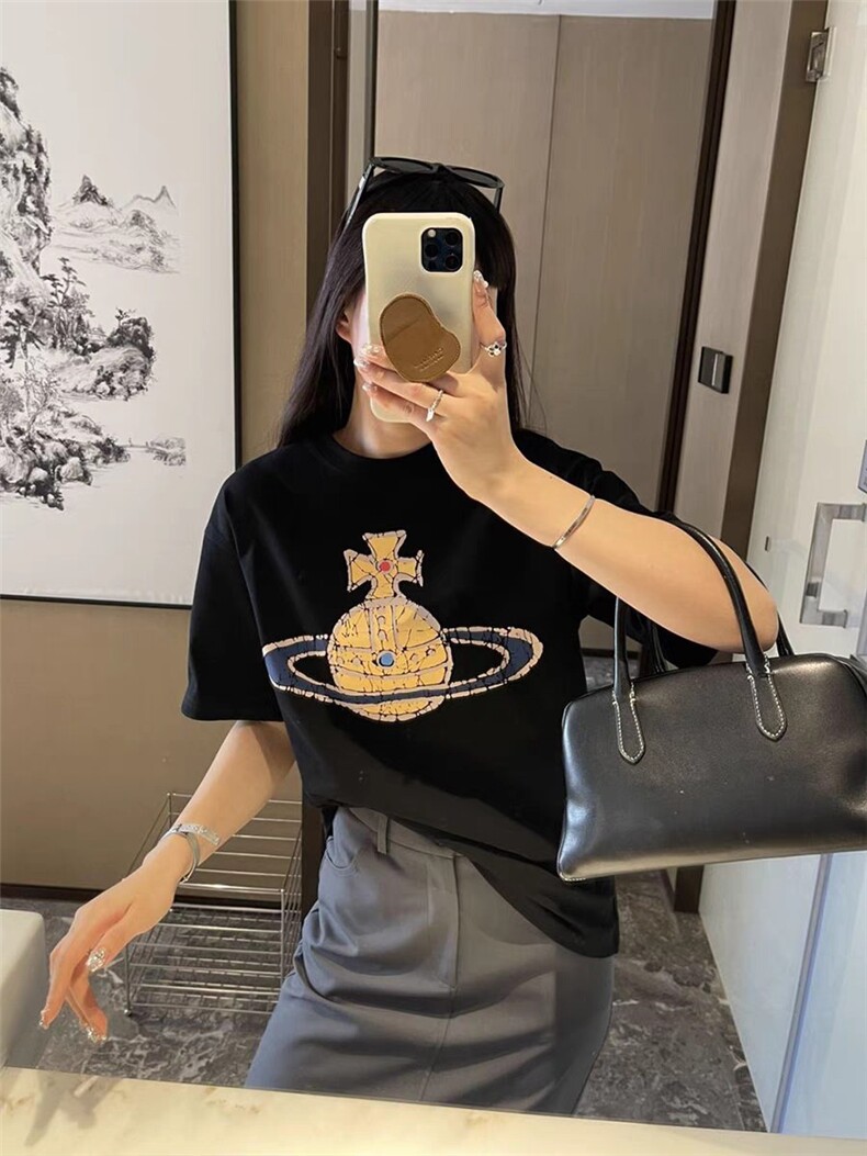 2025百搭简约金色裂纹星球T恤,女装T恤,湘姗