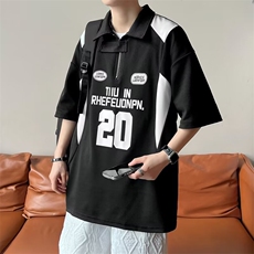 日系复古polo衫短袖男高级感重磅t恤夏季青少年潮牌潮流衣服，男装T恤，星座716-3
