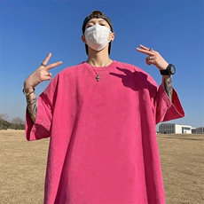 直播得物品质二开240克重磅纯棉水洗纯色光版T恤SX09支持独立包装，男装T恤，电商A486