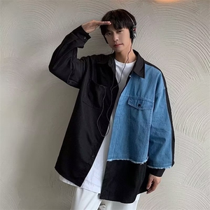 衬衫男韩版潮流牛仔拼接帅2023春秋新款ins宽松百搭外套CY046-P43图片