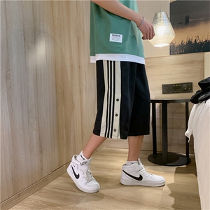 K3038/P30夏季新款7分裤中裤男短裤宽松大码排扣开衩七分裤男控48图片
