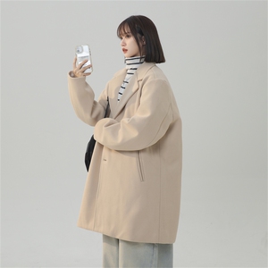 N9109/P90秋冬新款呢料毛呢西服男宽松外套上衣潮流宽松呢大衣图片