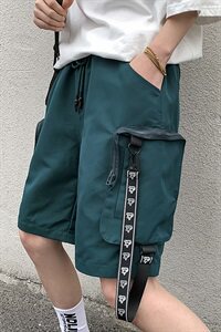 【】A003-HK7175-P55夏装新款拉链飘带休闲短裤 女模图片