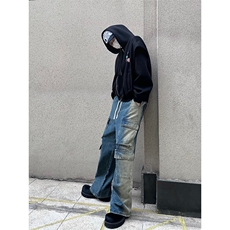B221美式ins高街重工艺宽松做旧工装牛仔裤子LK23143-P80控108，男装牛仔裤，电商B221