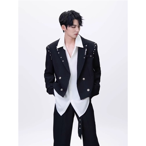 有货。满天星小西服男设计痞帅发型师垫肩西装潮W6922-P65图片