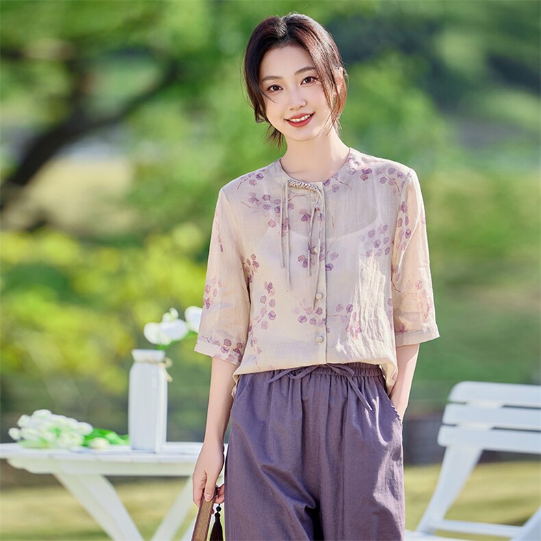 2026年夏季女短袖宽松亲肤透气苎麻,女装衬衫,江南依恋