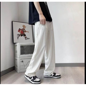 肌理感冰丝裤男款夏季薄款潮牌宽松垂感阔腿直筒裤运动凉感冰丝裤图片