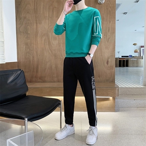 秋冬新款时尚套装运动圆领潮牌弹力卫衣卫裤大码宽松套装外套外贸图片