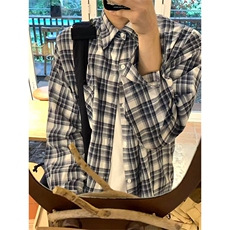 网图有货美式格子衬衫男女复古百搭内搭polo翻领长袖A1329-P40，男装衬衫，星座1505