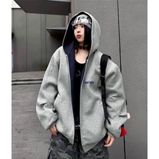 抖音得物高品质秋冬美式重磅宽松结构双面连帽印花卫衣外套AW6802，女装短外套，电商A443