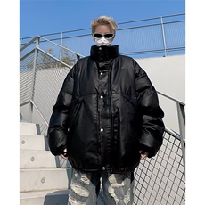 PU皮棉服男冬季加厚保暖宽松立领拉链宽松棉服外套MY163-P90，男装棉衣，星座1001-1