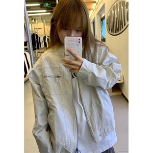 水洗牛仔外套女春秋季款美式复古立领工装夹克JK7710