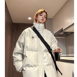 中性冬装 美式立领情侣宽松棉服加厚pu皮棉衣外套男女H912 P128图片