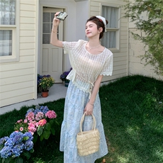 夏季半身裙蕾丝衫时尚两件套女，女装套装/套裙，秋水欣儿