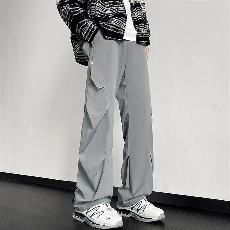 特批P35无差价秋季美式褶皱抽绳工装裤男设计感宽松阔腿长裤K1458，男装工装外套，电商A001