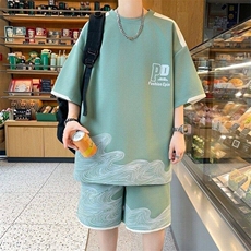 TZ24356-特P50男士字母印花运动休闲套装夏季圆领短袖T恤港风短裤，男装牛仔裤，电商D310B