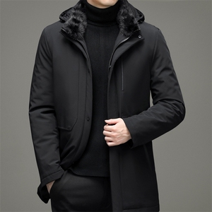 羽绒服男长款爸爸冬装连帽保暖中年脱卸水貂领外套YYYR9999-P370图片