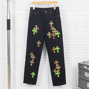 潮流欧货潮牌克罗经典彩色十字架拼皮牛仔裤男女同款时尚裤NZ7075图片