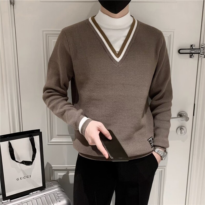 春秋季薄款假两件毛衣男韩版潮流百搭针织衫打底毛线衫S238-P55，男装针织衫/毛衣，星座1116A-2（原606A-1）