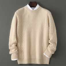 2025百搭时尚简约圆领抽条羊毛衫，男装羊毛衫，千国羊绒