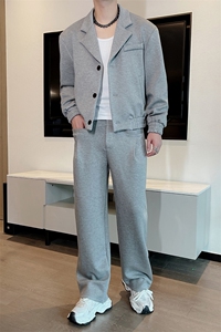 秋潮牌宽松发型师夜店纯色西服夹克两件套阔腿裤套装男TZ268-P205图片