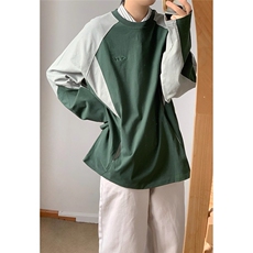 秋款男女撞色拼接圆领打底t恤套头衫男士刺绣卫衣外套WY0102P45，男装T恤，星座1013-1