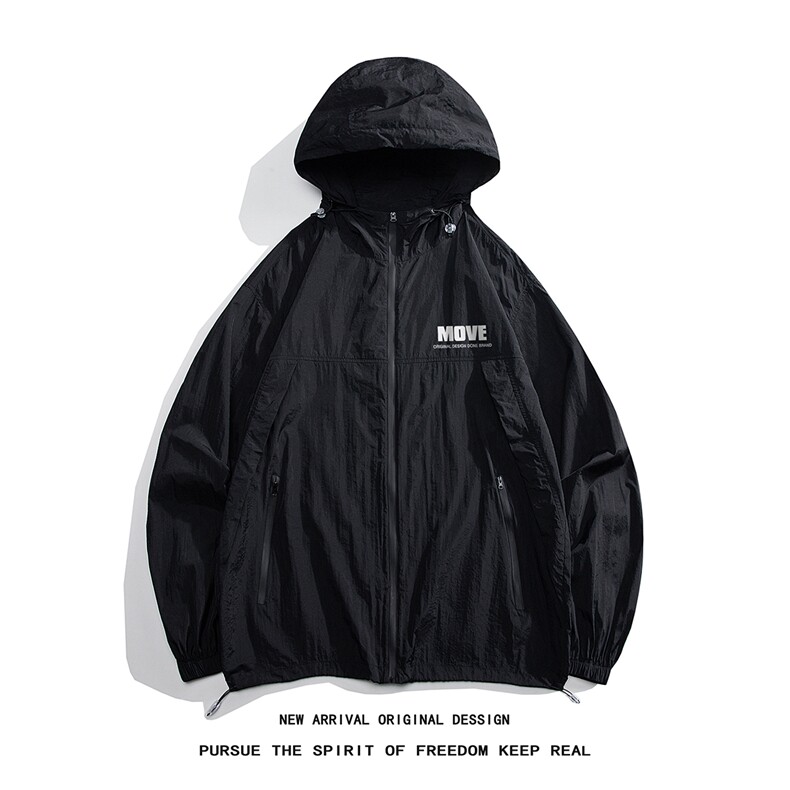 白底平铺夏季百搭拉链连帽UPF50宽松薄款防晒衣外套F166P65控88，男装防晒衣，电商A247-1