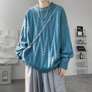 8XL-M麻花毛衣男宽松大码慵懒风情侣圆领针织衫线衣外套MY1512P65图片