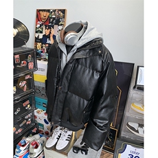 405A美式高街个性连帽设计假两件pu皮棉服MY24920-P158控188，男装棉衣，星座405A