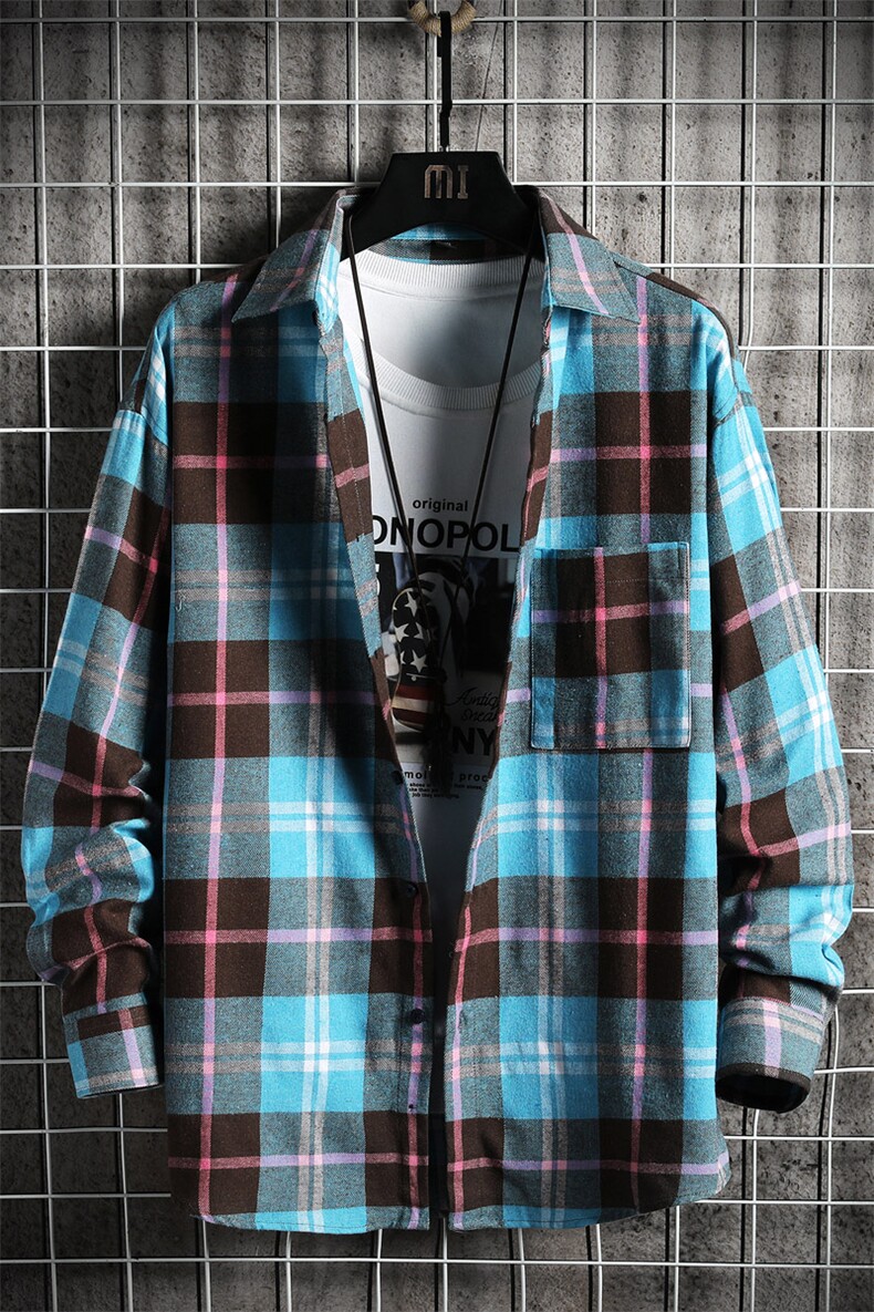 秋季长袖格子衬衫男士休闲潮流衬衣外套男上衣服DF10T,男装衬衫,电商A102