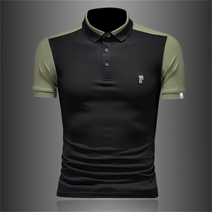2025夏季拼接字母刺绣夏季短袖T恤翻领Polo衫T0263-P45图片