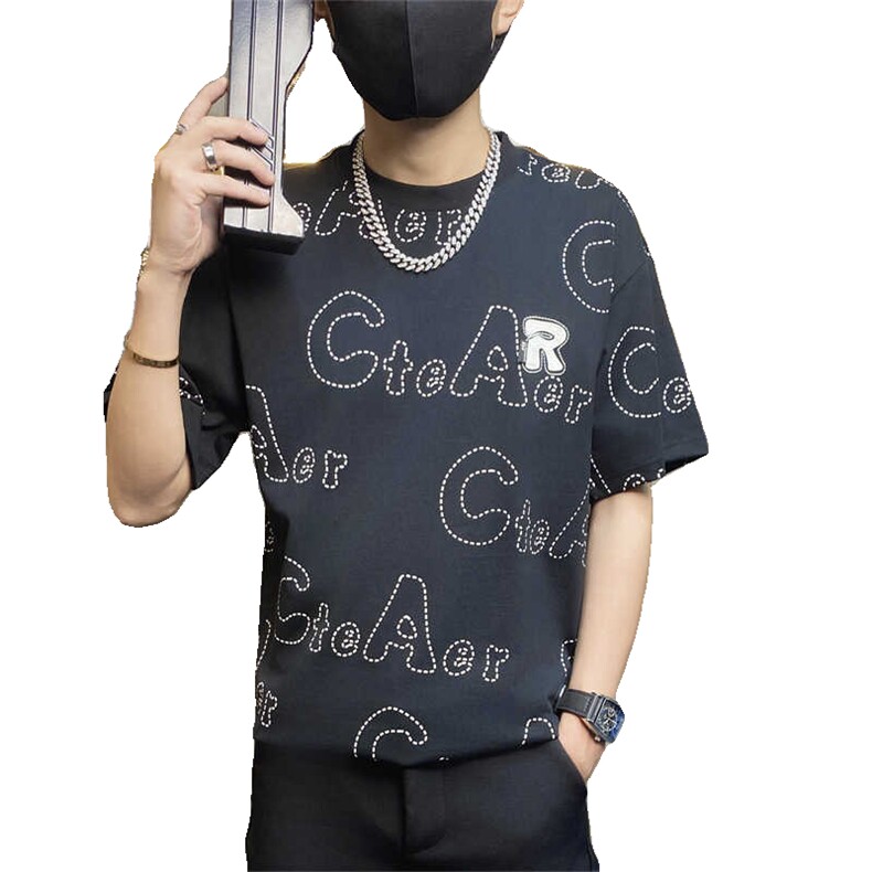 TX160-P40男士t恤短袖夏季潮牌字母印花宽松圆领上衣男士休闲体恤,男装T恤,电商D310B-1