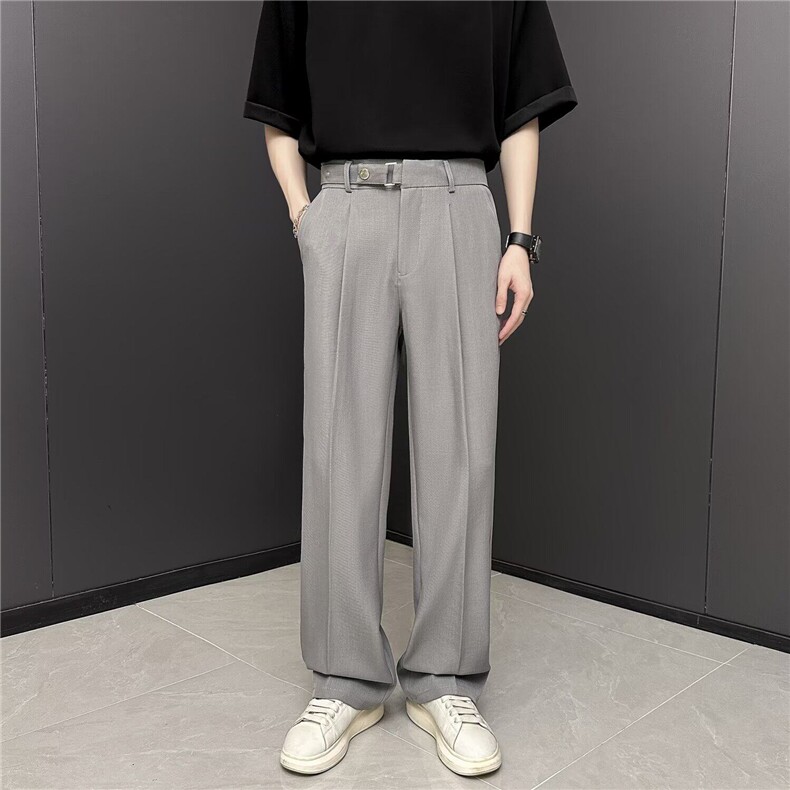 冰氧纪薄款透气夏季合金扣袢直筒休闲西裤男士显高直筒裤西装裤子，男装西裤，星座410-7