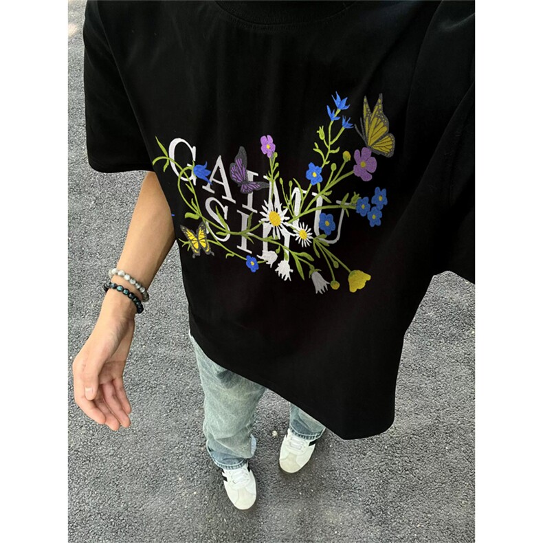 网图有货美式藤蔓花卉刺绣t恤男女夏季宽松情侣半袖上衣A410-P35,男装T恤,星座1505