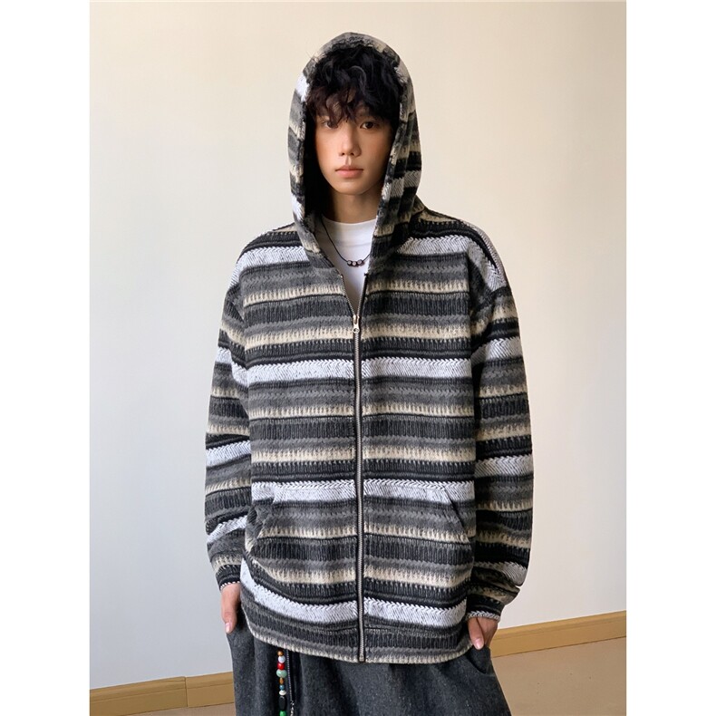 秋冬开衫连帽拉链卫衣外套男女秋季2025新款重磅条纹上衣潮MYB19,女装短外套,星座516A