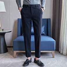K2336-P78高品质含羊毛磨毛加厚面料商务修身休闲男士长裤-黑色，男装休闲裤，电商A211