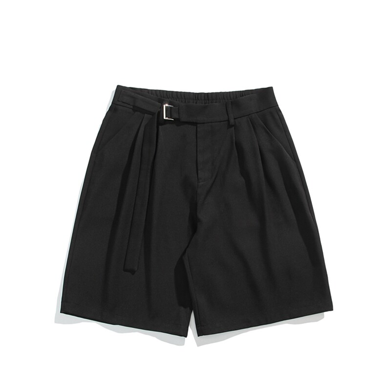 极简风黑色西装短裤女宽松腰带装饰垂坠感直筒裤子DK8495-特价P32,男装牛仔裤,电商A007