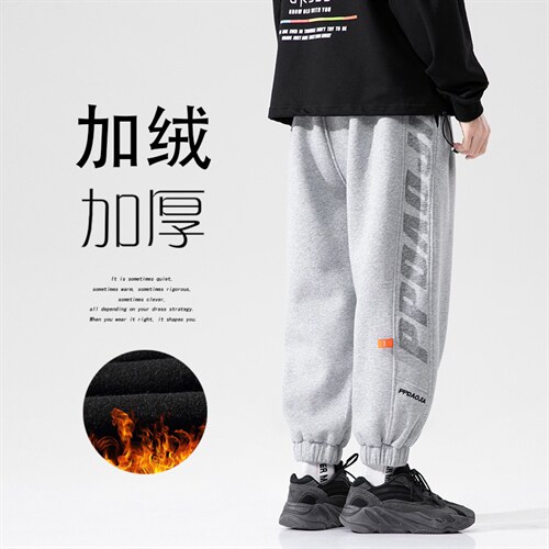 2021冬季新无影墙日系大码男字母印花加绒加厚休闲裤卫裤K2126P55图片