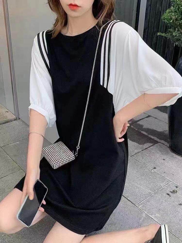 拼接雪纺袖连衣裙，女装连衣裙，依多坊