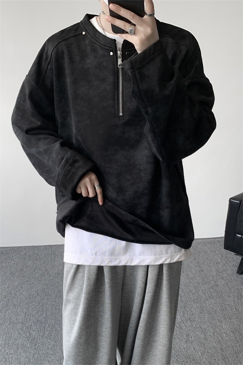 WY10147-特P36控68重磅扎染正肩铆钉半拉链大码休闲卫衣男,男装卫衣,电商A059