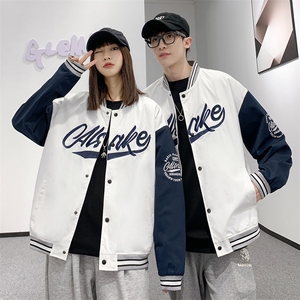 XZ214-8 JK6610 P65港风拼接棒球服男刺绣情侣外套宽松百搭夹克图片