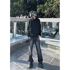 美式ins高街cleanfit重工艺水洗暗黑微喇牛仔裤货号K2401P60，男装牛仔裤，电商A063