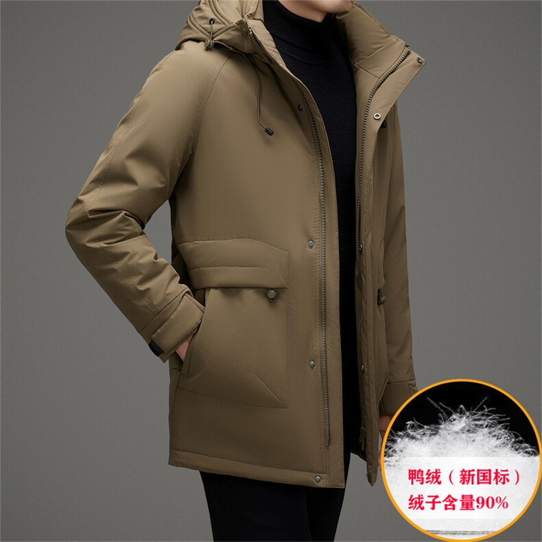 冬季男装中年90%鸭绒羽绒服外套可脱卸帽中长款中老年羽绒服大衣,男装羽绒服,钱塘723