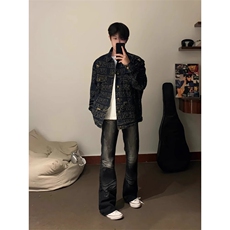 【有货】破洞满印牛仔外套男高级感痞帅美式工装夹克226CC-特P70，男装工装外套，星座1007（原301D）