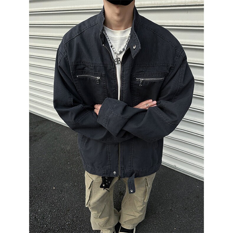 拉链牛仔外套男秋款美式复古工装上衣高级感哈灵顿夹克JK1164-P98,男装工装外套,星座1103-3
