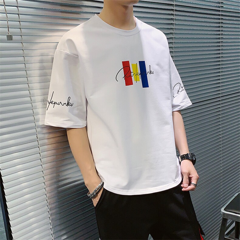 2024夏季新款宽松潮流短袖T恤男五分半袖T恤男装DT14P30,男装T恤,电商A086