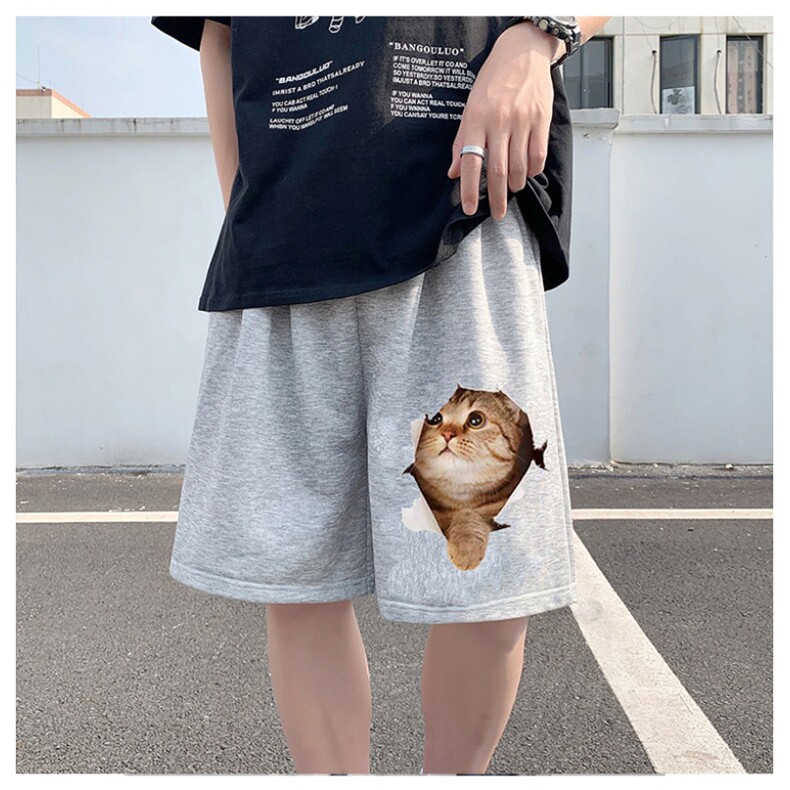 2025夏季新款猫咪图短裤潮流休闲裤男女图片